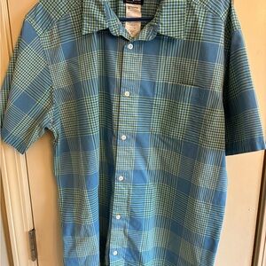 Patagonia Men's Blue and Green Plaid Shirt Size XL
